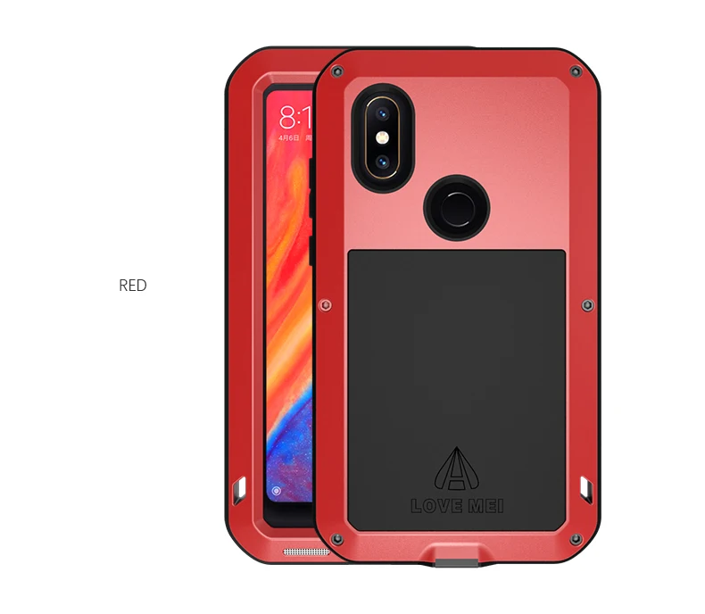 Love Mei брендовый чехол для Xiaomi Mi Mix 2S металлический противоударный чехол для телефона для Xiaomi Mi Mix 2S полный корпус анти-падение прочный защитный чехол - Цвет: Красный