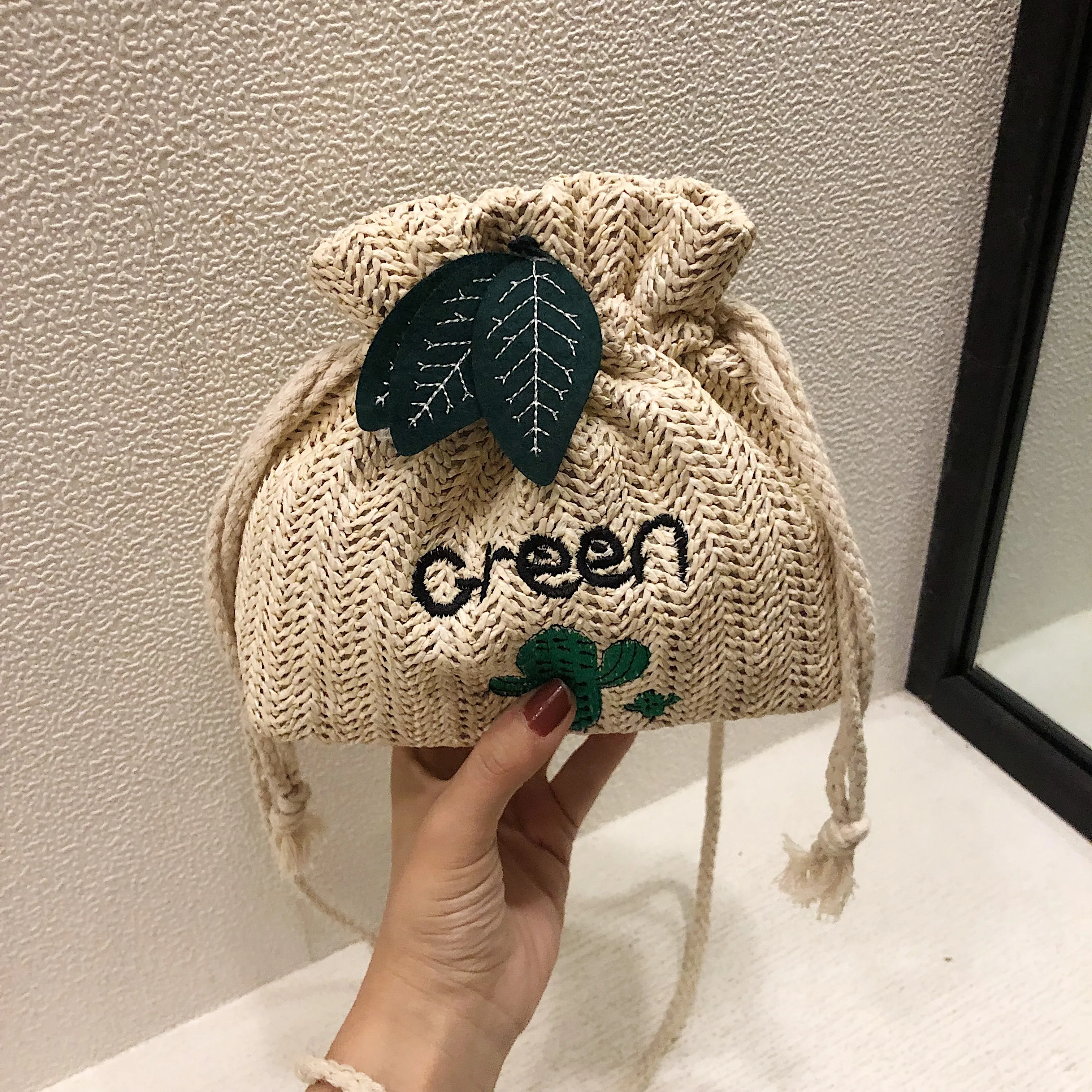 

Straw handbags new summer rattan shoulder bag hand-woven beach CrossBody bag cactus 2019 fashion bohemian handbag bali bag