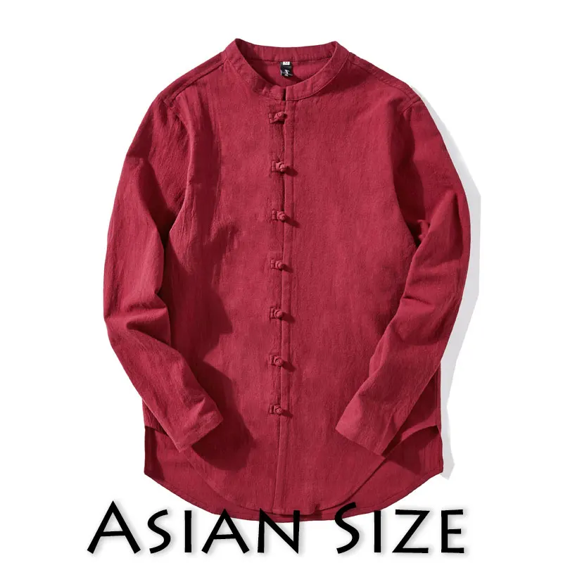 Sinicism Store мужские повседневные цветные рубашки с пряжкой мужские летние рубашки мужские винтажные однобортные рубашки в китайском стиле - Цвет: Burgundy(AsianSize)