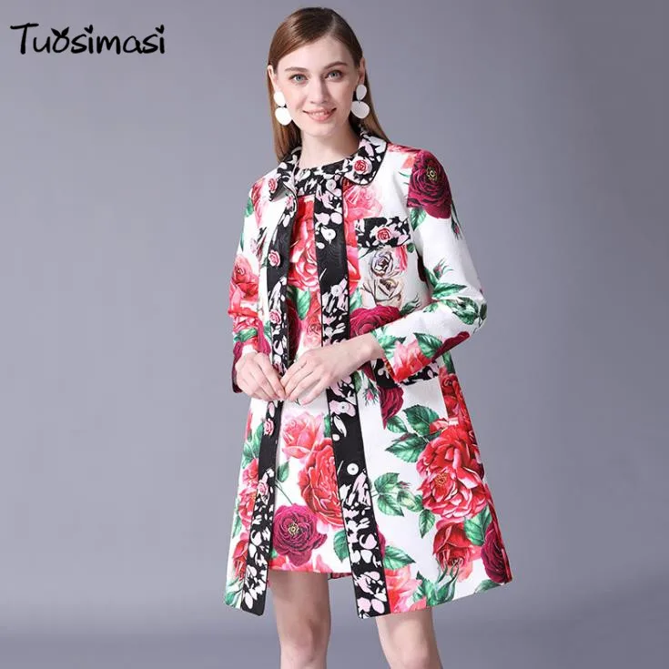 20s8 autumn Jacket retro vintage style printed women 's long coat