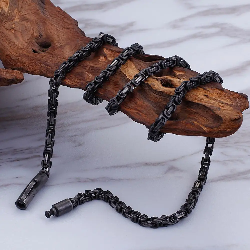 Fongten Vintage Collar Hip Hop Mens Necklace Punk Square Chains Stainless Steel Man Necklaces Fashion Jewelry