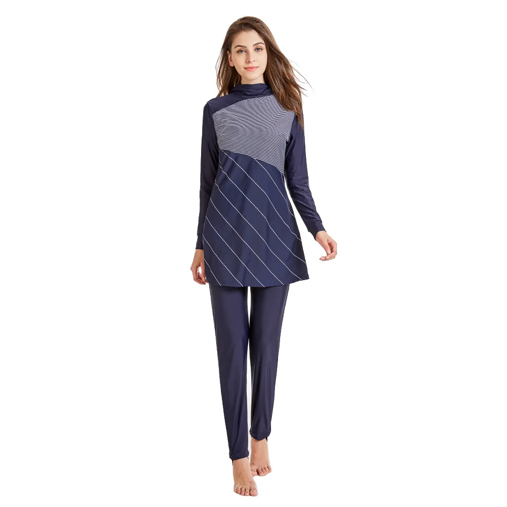 

Women Stripe Printed Muslim Swimwear Hijab Muslimah Islamic Plus Size Swimsuit Swim Surf Wear Sport Burkinis 5XL