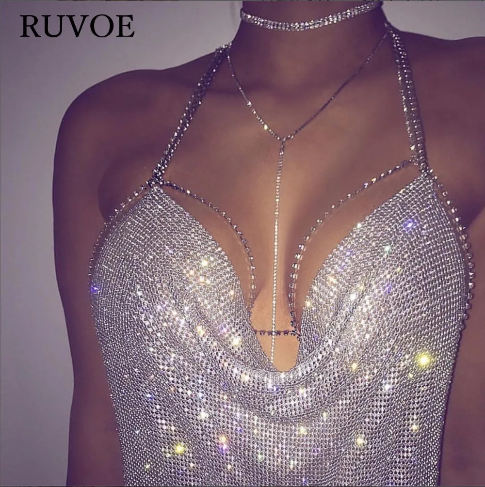 

Summer Fashion Women Gold Metal Crop Tops Sexy Halter Neck Rose Gold Plain Sparkly Sequin Draped Chain Backless Club Vest