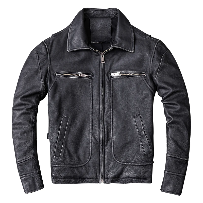 

HARLEY DAMSON Vintage Black Men Genuine Biker's Leather Jacket Plus Size XXXXL Thick Cowhide Autumn Russian Motorcycle Coat
