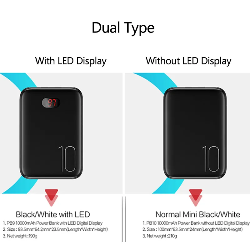USAMS 10000mAh Mini Power Bank Dual USB Powerbank Portable Phone Chargers External Battery USB Charger banks wit LED display