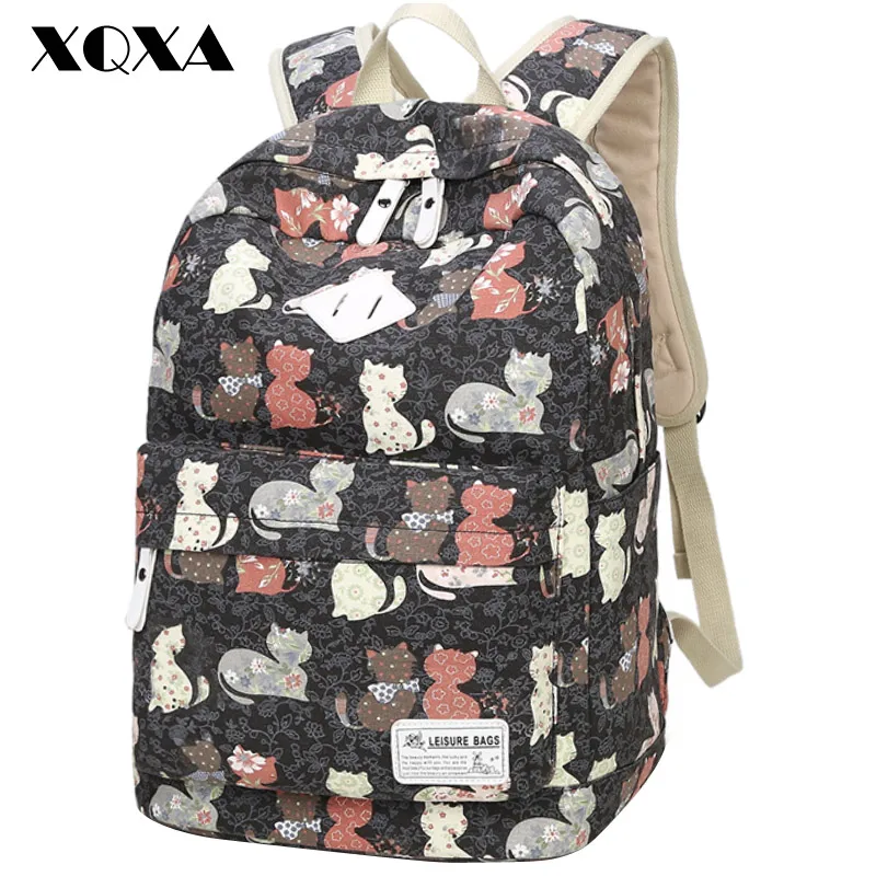 XQXA Printing Canvas font b Women b font font b Backpack b font School Shoulder Bags