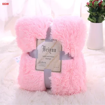 

AB side pv long hair plush blanket pink fleece blankets grey coffee throw on sofa/bed/plane travel solid bed cover home textile