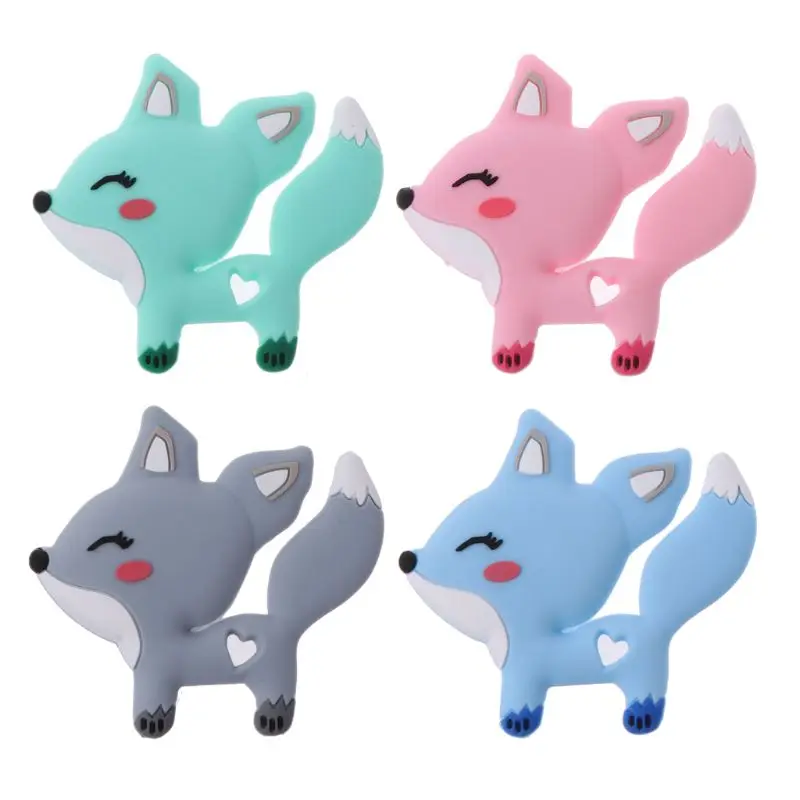 

Cute Fox Baby Teether Silicone Teething BPA Free DIY Pacifier Chain Beads Teething Toy Silicone Teether