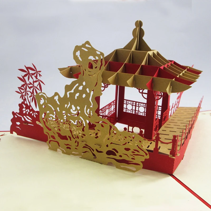 1 шт. путешествия Мемориал лазерная резка Киригами 3D Pop UP Поздравительные открытки ручной работы Сучжоу сады Творческий Спасибо карты