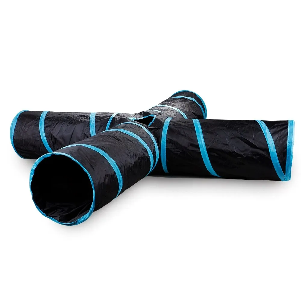 Dropshipping Pet Cat Tunnel Toys for Cat Kitten 4 Holes Collapsible Crinkle Cat Playing Tunnel Toy - Цвет: Blue 4 holes