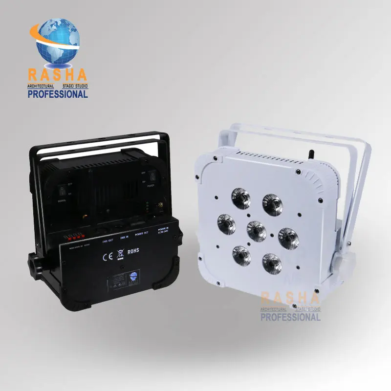 

Rasha Hot Sale 7*15W 5in1 RGBAW Non Wireless LED Par Light Stage Par Profile Light LED Slim Par Light Stage Lighting 90-240V