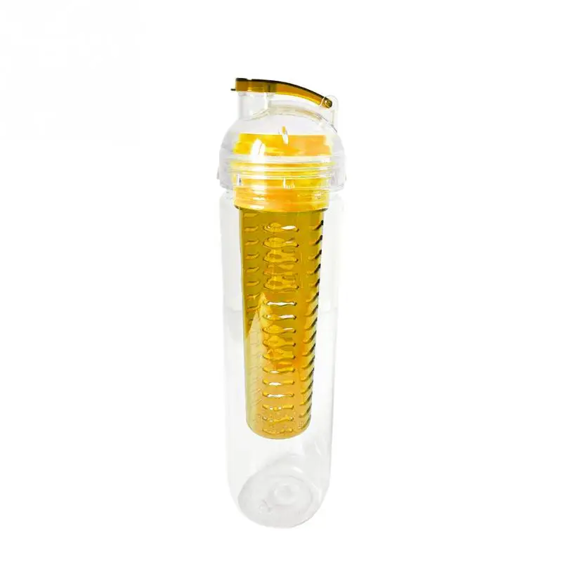 Горячее предложение 900 мл Спортивная бутылка для воды с фруктовым лимоном и соком, Экологичная пластиковая бутылка для детоксикации, откидная крышка - Цвет: yellow