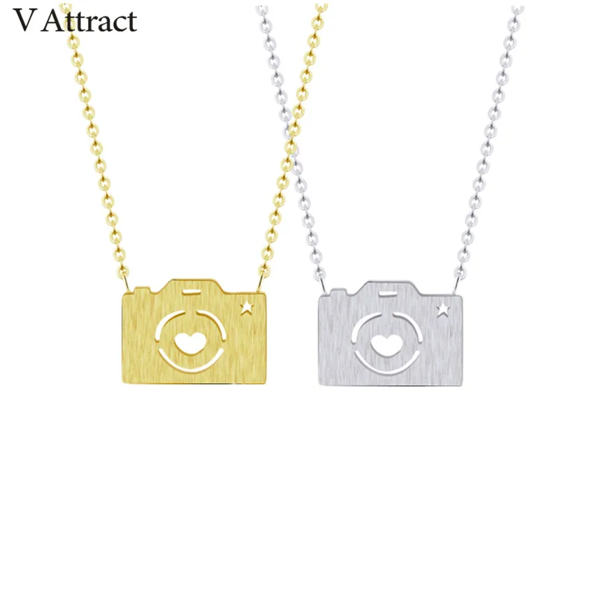 V Attract 10pcs Viantage Camera Necklace For Women Stainless Steel Gold Chain Choker Necklace Bohemian Jewelry BFF Gift