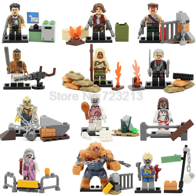 Best Price 12pcs/lot Zombie Army Resident Evil Figure Set Biochemical Nemesis Alice SWAT Building Blocks Model Kits Bricks Toy