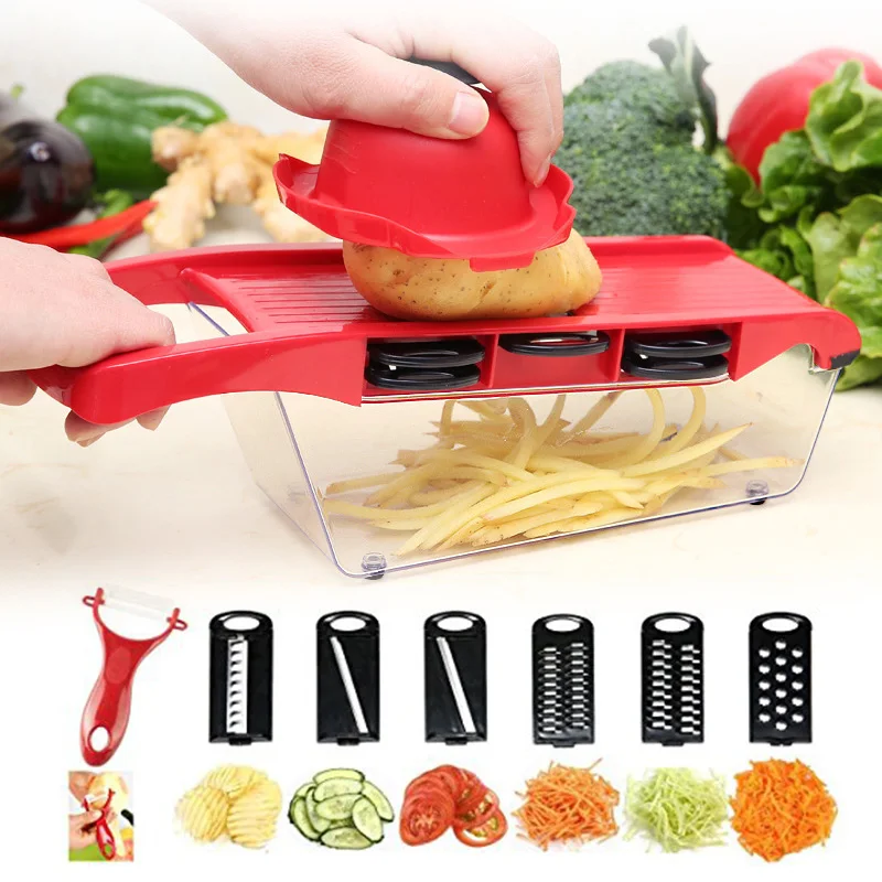

6 in 1 Vegetable Chopper Multi-Functional Grater Vegetable Cutter Sets Food Container Shredders Slicers Kitchen Accessories