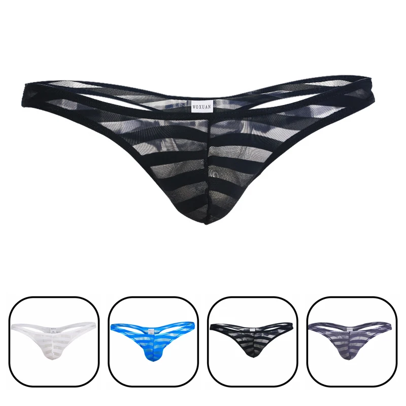 

Men Sheer Thong Mesh Stripe Jockstrap Solid Micro Sexy Mens T-back Underwear Male Stretchy G-string Tanga