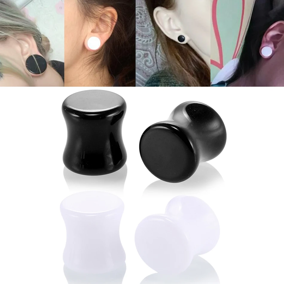 2pcs Acrylic Ear Plugs and Tunnels Black White Simple Earring Gauges Piercing Curved Saddle Ear