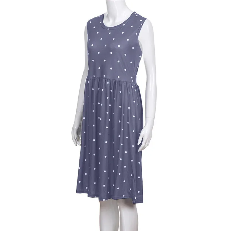  New Women Summer Fashion Pleated Polka Dot Pocket Loose Swing O-Neck Casual Midi Dress Elegant Lady Holiday Daily Dress #4R08 (27)