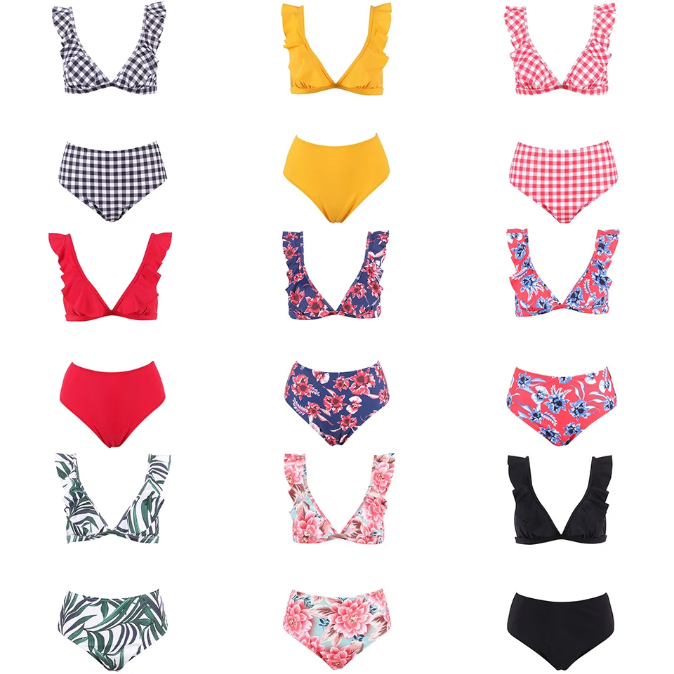 

TQSKK 2019 Sexy Low Waist Bikinis Women Swimsuit Off The Shoulder Female Push Up Ruffle Bikini Set Swim Bathing Suit Biquini