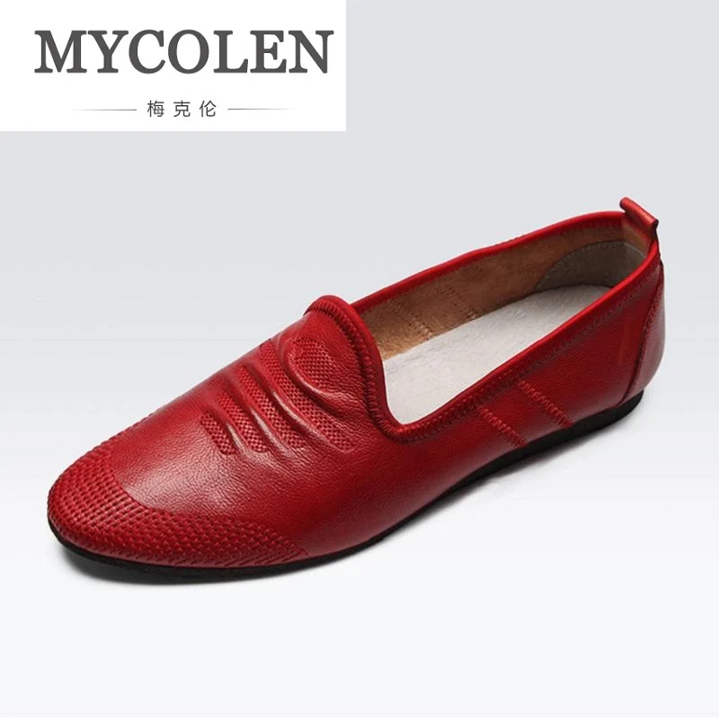 

MYCOLEN Men Casual Shoes 2018 Summer Breathable Men Shoes Concise Soft Casual Flat Fashion Red Leather Men's Loafers Shoes