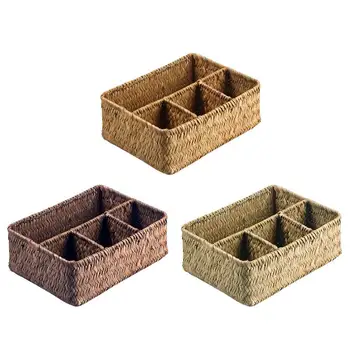

Handmade Seaweed Weaving Creative Home Debris Finishing Retro Straw Storage Box Lids Seagrass Wicker Shelves Woven Baskets