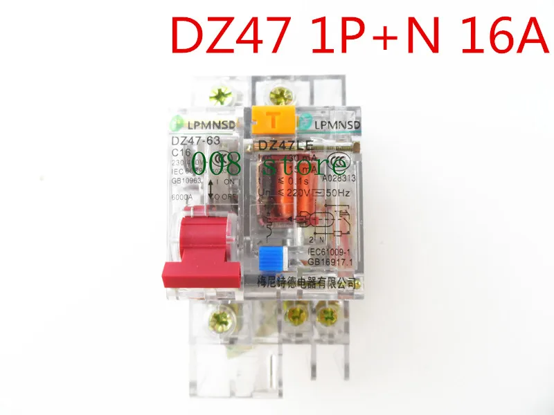 

Free shipping DZ47 16A 1P+N Residual current Circuit breaker with over current and Leakage protection RCBO