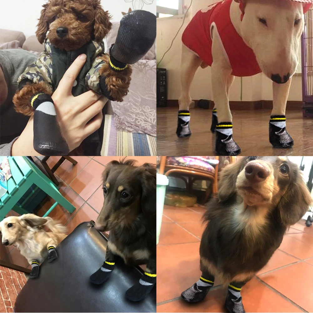 4pcs set Outdoor Waterproof Nonslip Anti stain Dog Cat Socks Booties Shoes Wth Rubber Sole Pet
