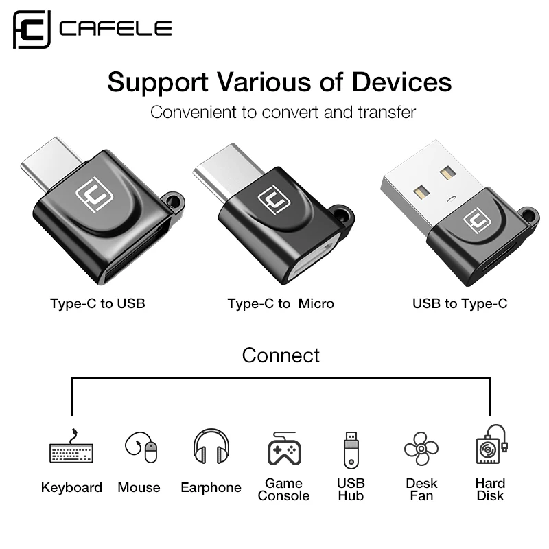 CAFELE USB OTG адаптер usb-type c кабель тип-c к USB тип-c к micro зарядный кабель синхронизации данных для huawei xiaomi samsung