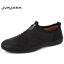 JUNJARM 2018 Spring Handmade Men Casual Shoes Brand Men Loafers Breathable Microfiber Men Flats High Quality Slip-on Men Shoes