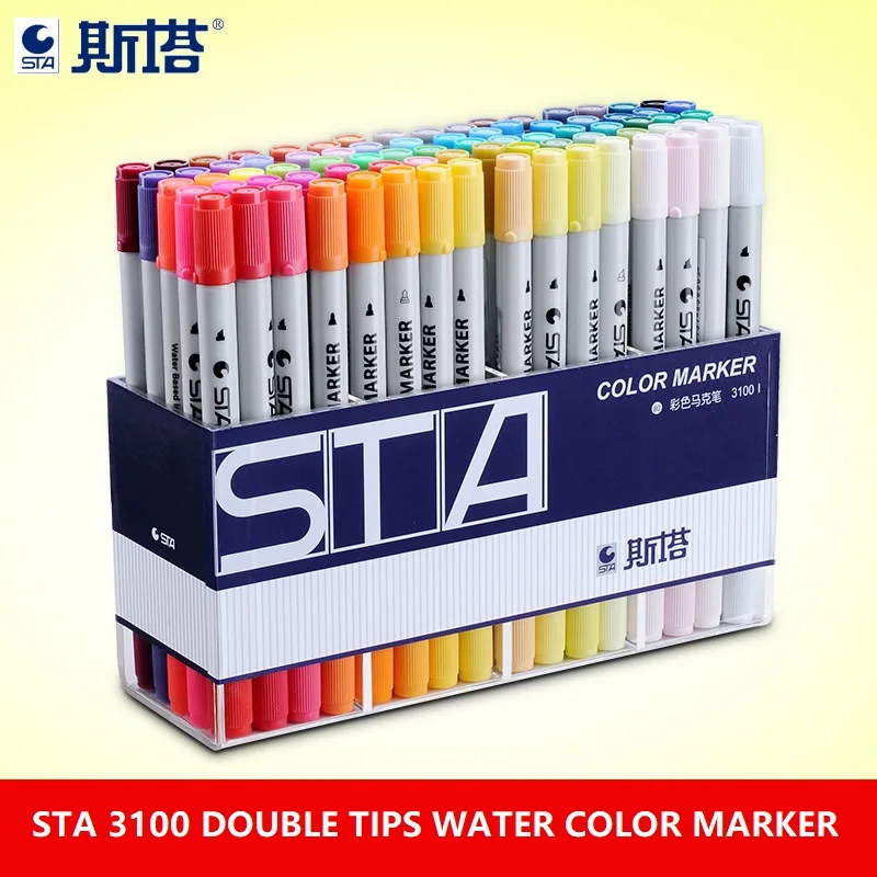

STA Twin tips Color Marker pen Water-based ink 24/36/48/80 Colors fine Round and Oblique Tips Art Marker Drawing supplies
