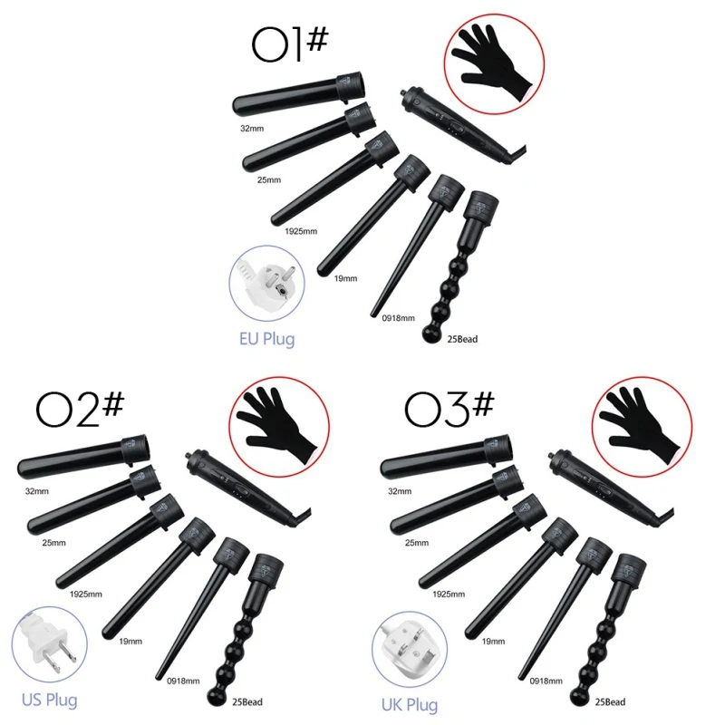 

5 In 1 Hair Styling Tool Set Curling Iron Electric Hairs Curler Wand With Heat Protective Glove Temperature Control