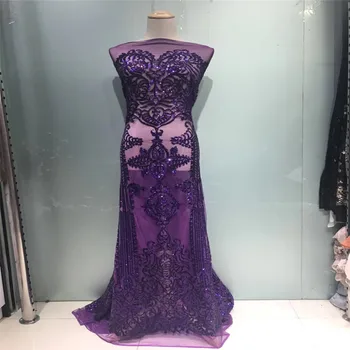 

Beautiful Purple African French Net Lace Fabric High Quality Nigerian Lace Fabrics For Wedding Sewing Sequins Fabric H64-2