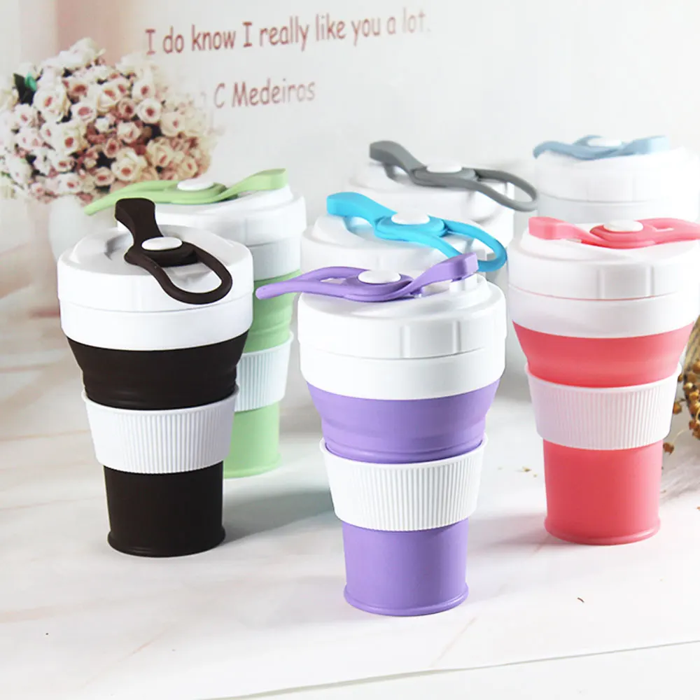 

450ml Silicone Cup Leak Proof Folding Water Cup Outdoor Mugs Telescopic Collapsible Cups Coffee Mug Drinking Tools New Style