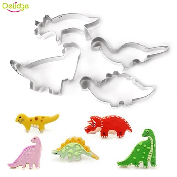 

Delidge 4 pcs/set Dinosaur Cookie Molds Different Shape Dinosaur Cookie Cutter Stainless Steel Fondant Cake Decoration Mold