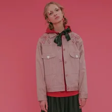 Милая женская хлопковая куртка с бантиками и вышивкой; пальто; сезон осень; цвет серый, розовый