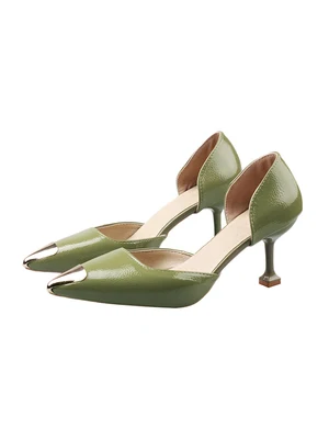 

High-heeled shoes female 2019 summer new metal pointed stiletto single shoes wild hollow