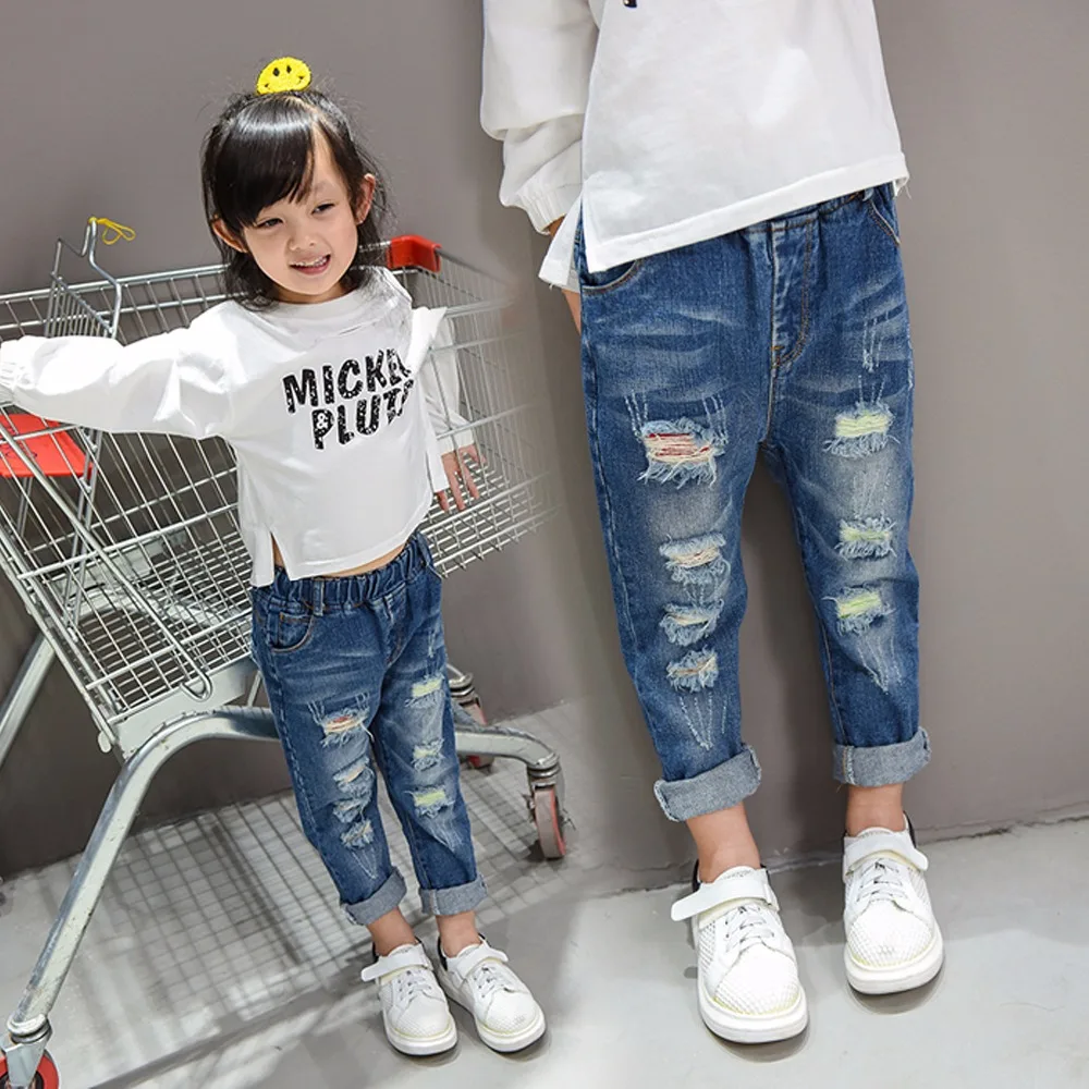 Kinderen jeans solid slim Ripped gaten denim blauw Jongens baby meisje  causale jeans voor meisjes Broek grote kids lange broek kleding|jeans for  girls|children jeansjeans us - AliExpress
