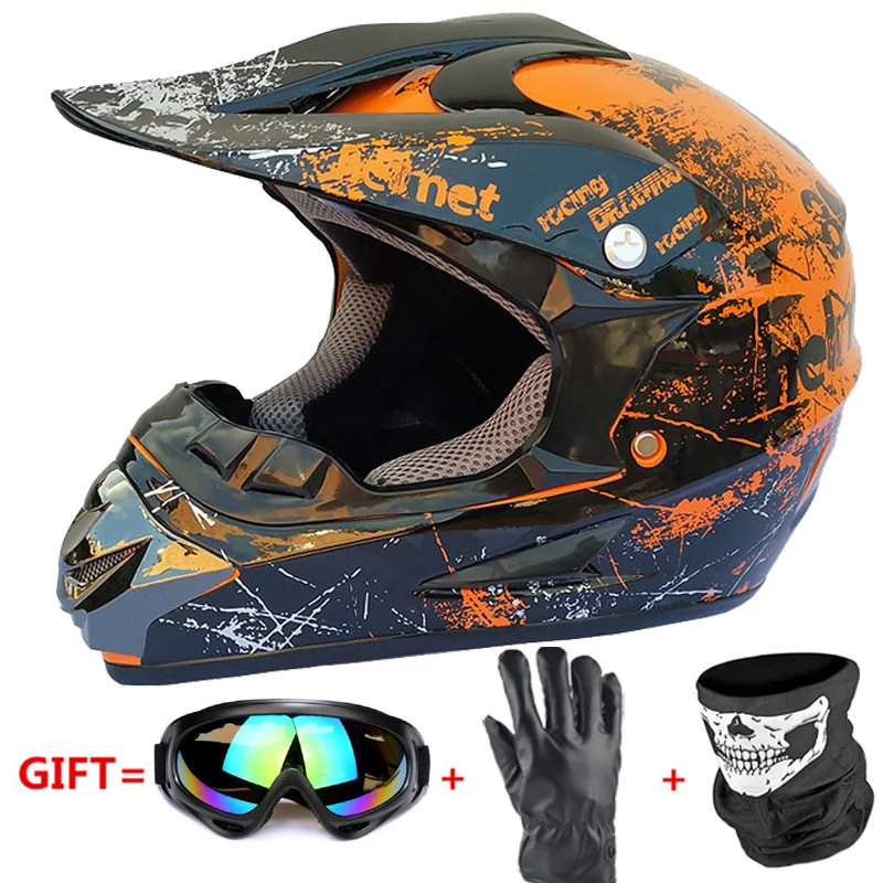 Полнолицевой мотоциклетный шлем Casco Moto внедорожный шлем ATV Dirt Bike горные MTB DH Capacete Moto очки шлем для мотокросса - Цвет: orange