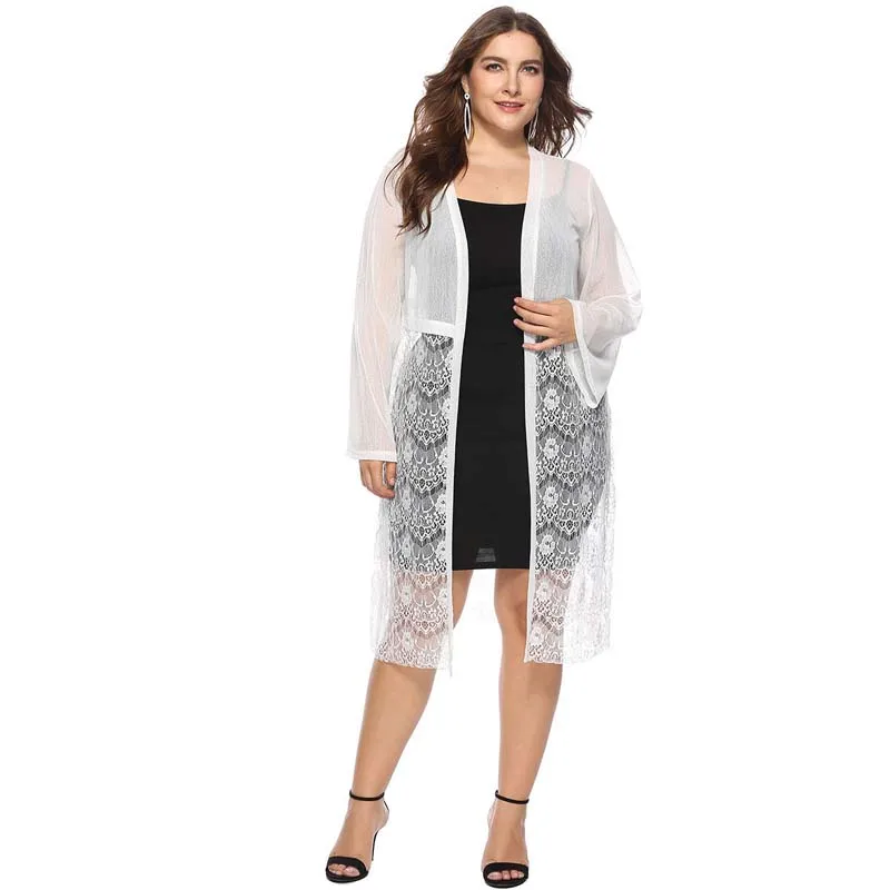 WHZHM Autumn Plus Size 3XL 4XL Coat Lace Women Long Sleeve White Hollow