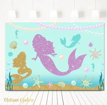 

mermaid happy birthday princess fish shell starfish pearls Photo Background Photography Backdrops Quality Vinyl