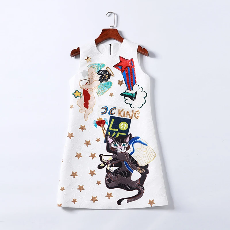 

New summer cartoon printed sleeveless vest A word female heavy sequins temperament