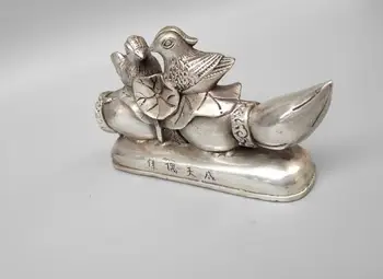

Chinese white copper mandarin duck lotus root crafts statue