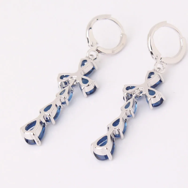 Женские длинные серьги BUDONG Infinity Cross Leaves серебристые и синие с кристаллами в виде