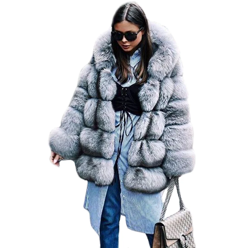 New Fashion 2018 Winter Thick Warm Women Fur Coat Hooded Artificial