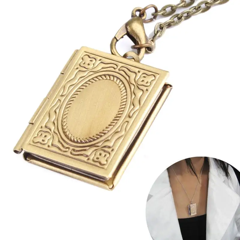 

Amazing Photo Frame Book Bronze Pendant Locket Necklace Jewellery Gift #60404