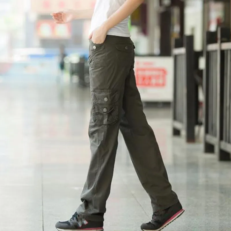 Женские прямые брюки карго Pantalon свободные джинсовые с несколькими карманами для