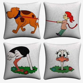 

2pcs Cartoon Funny Animals Girl Cotton Linen Cushion Cover For Sofa Seat Car 45x45cm Throw Pillow Case Home Decor Almofada