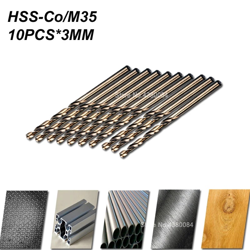 

10Pcs Set 3MM Cobalt HSS Twist Drill M35 Stainless Steel Tool Twist Drill Bit Whole Ground Metal Reamer Power Tools