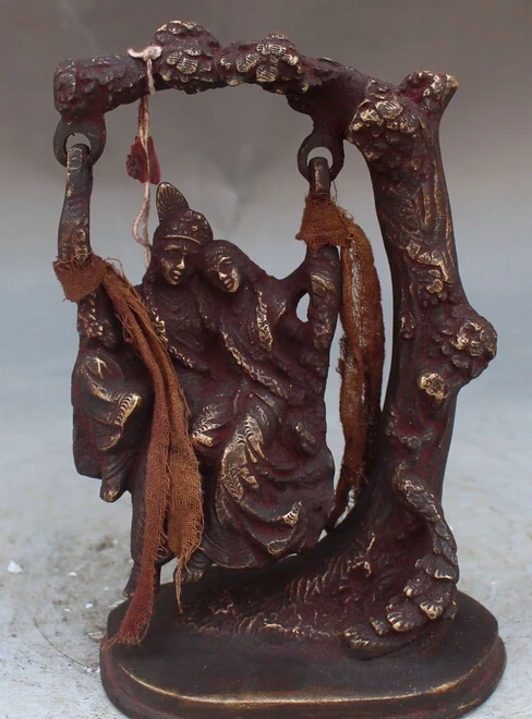 

6" Chinese Copper India Beauty Belle Angels Mother Husband Boy 3 Man Statue Set R0711 (B0413)
