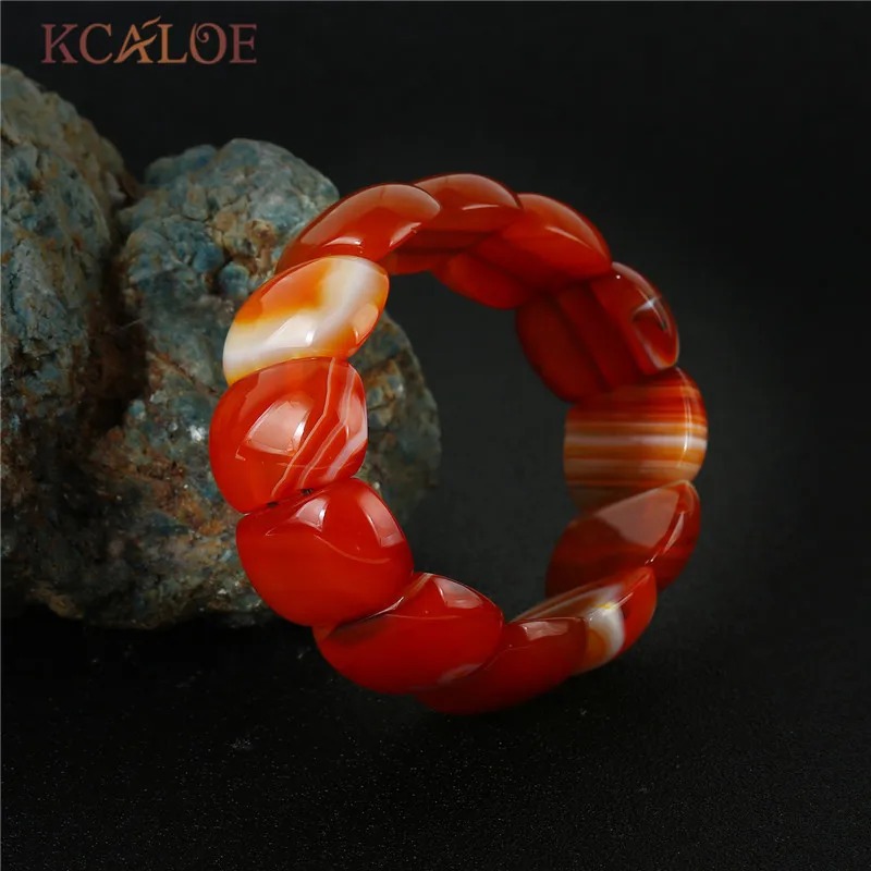 Браслеты KCALOE с модными каменными бусинами браслеты для женщин квадратный оникс браслет из натуральных камней Armbanden Voor Vrouwen Braslet - Окраска металла: Red Onyx Stone